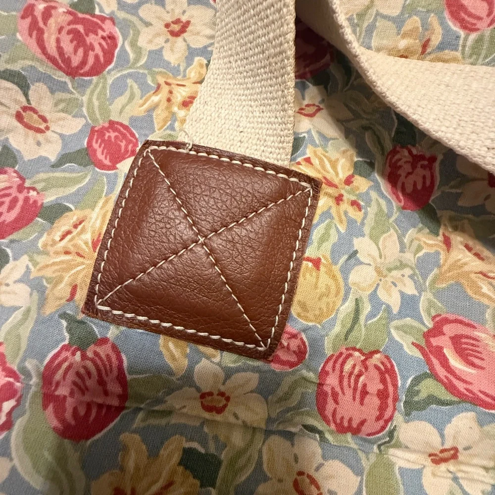 Laura Ashley Floral Duffel Bag with Brown Leather Accents
